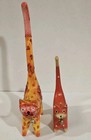 2 Colorful Wood Hand Carved and Hand painted Cat Ring Holders - Figures Decor
