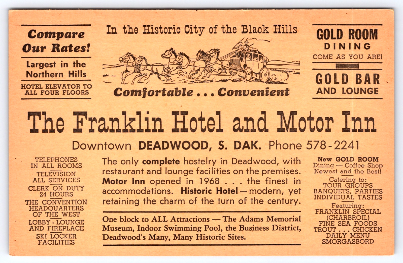 Postcard Inn Logo Deadwood South Dakota SD The Franklin Hotel And Motor Inn Ad Vintage ...