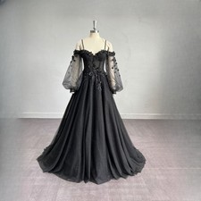 Gothic Black Wedding Dresses Off Shoulder Lace Gothic Bridal Gowns Plus size