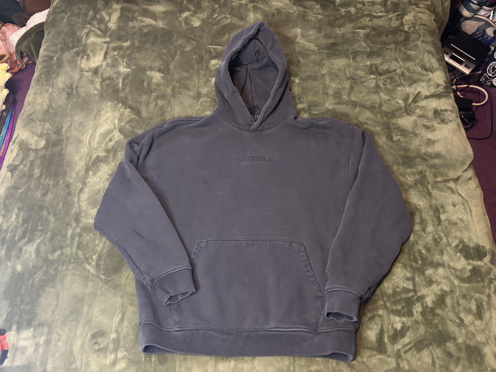 Jordan Hoodie Sweatshirt Mens Large Gray Pullover Fleece Air Jordan Embroidered