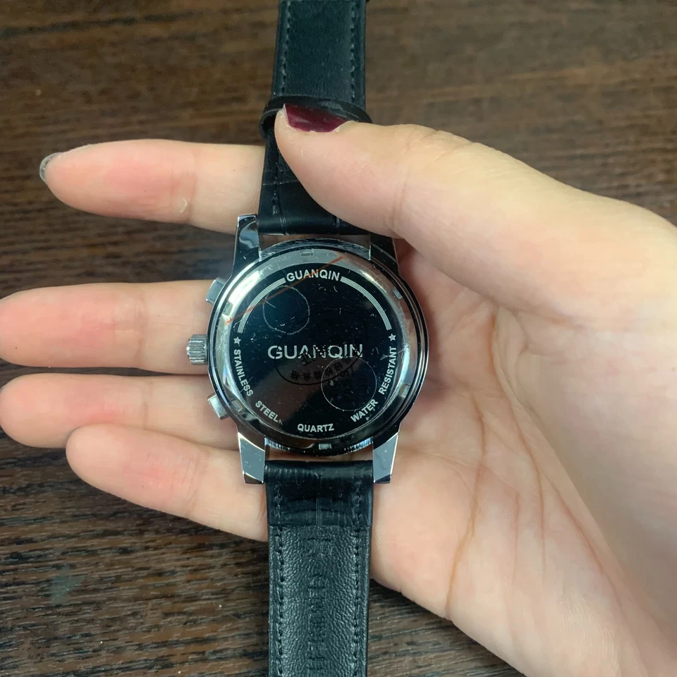 GUANQIN Reloj de Vestir Hombre Cronógrafo Fecha Esfera Negra Correa de Cuero Cuarzo Foto 2 de 4
