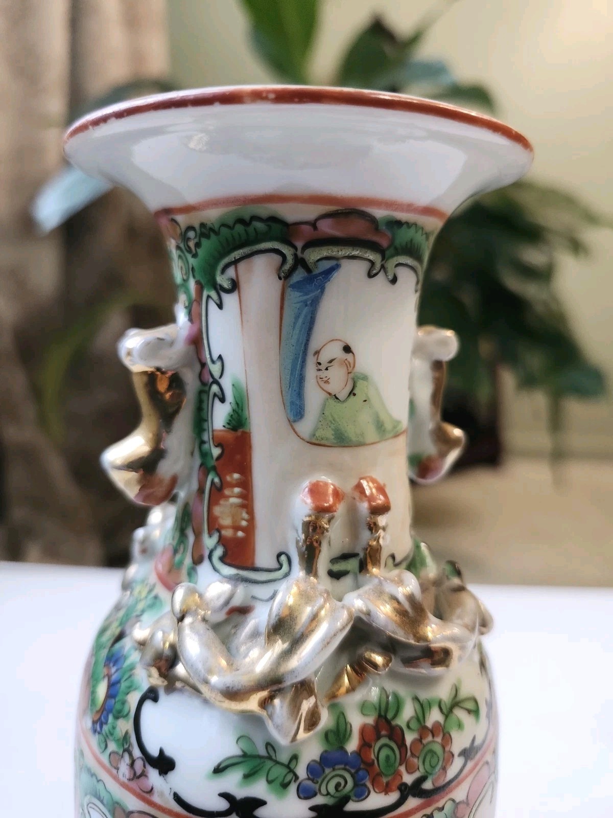 Antique Chinese Famille Rose Vase w/ Gilt Dragons 7.75" Hand Painted