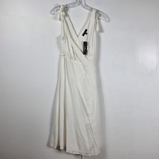 Lulus Midi Wrap Dress Womens XS White Tie-Strap Linen Blend Sleeveless New