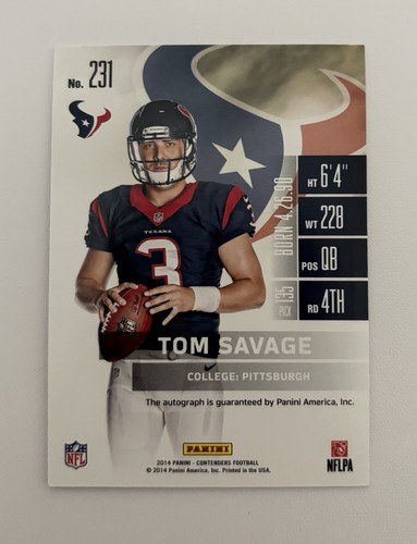 Biglietto Contenders Tom Savage Playoff 2014 Rookie Auto #’d/99 Texans #231 - Foto 2 di 2