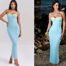 NWOT HOUSE OF CB Aiza Ocean Blue Contrast Lace Maxi Dress sz L