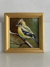 Oil Painting Little Bird  15x15cm Gift Bird On Brunch Wall Art Fine Art