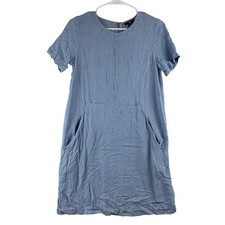 H&M Chambray Shift Dress Women's 4/Small Blue Pockets Western Rodeo Boho Country