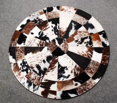 Rindsleder Rund Patchwork Teppich Handarbeit Kuhfell Teppich (36"x36") Wohndeko 87 - Bild 1 von 3