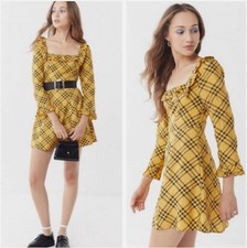 NWT Urban Outfitters Yellow Black Plaid Kirsten Dress-Small-Clueless-90s-Grunge