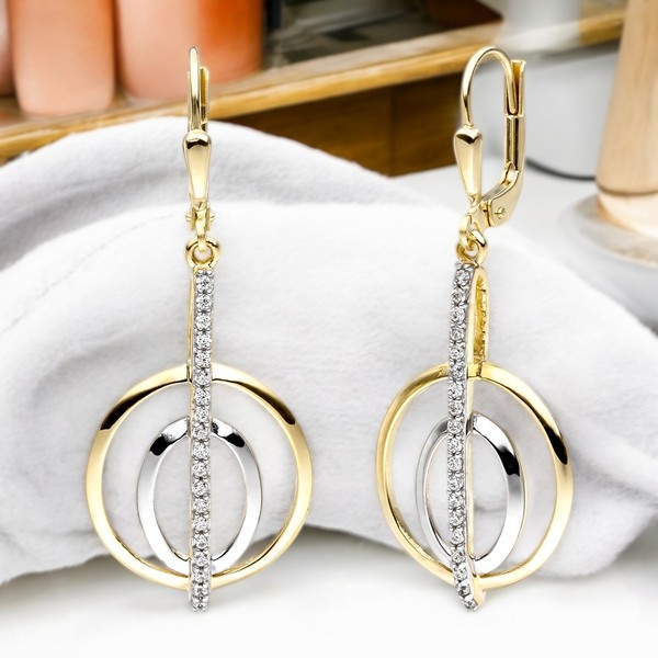 OhrhäNger 375 Gold Gelbgold Bicolor 38 Zirk. Ohrringe Boutons Goldohrringe-image