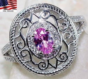 2CT Heat Treated Pink Topaz 925 Solid Sterling Silver Ring Sz 8 &6-1