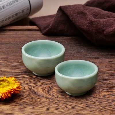 2PCS Natural Jade Tea Cup Set Blue Jade Healing Crystal Water Cup Hand Carved...