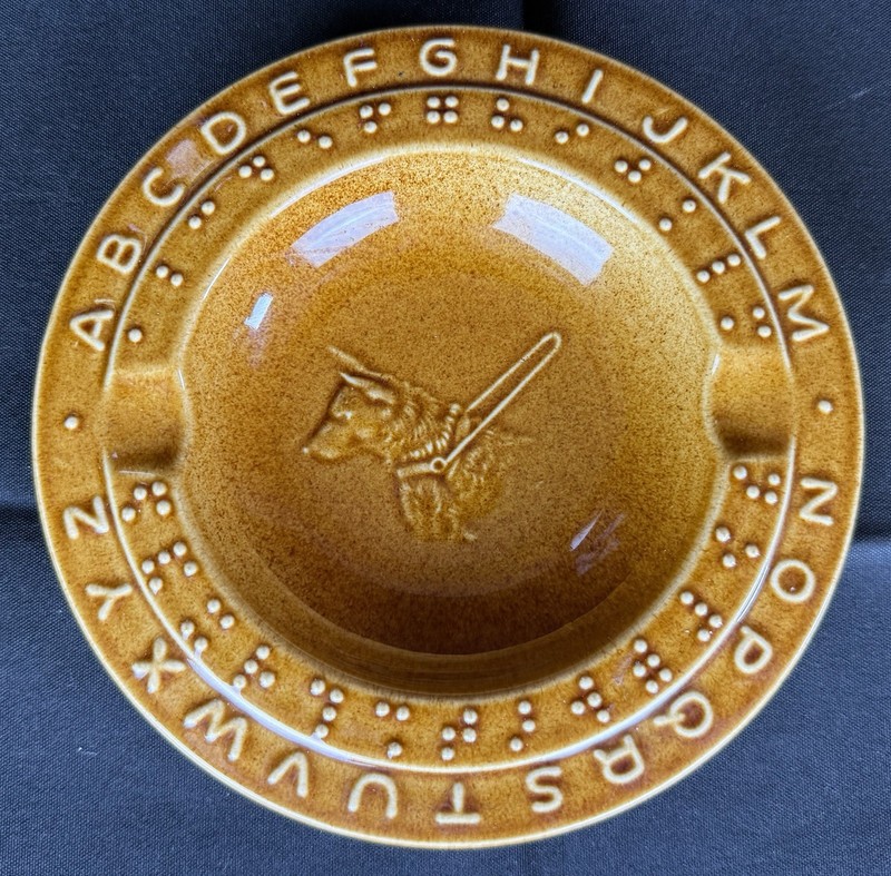 Honey Gold Pottery Raised Blind Society Brail Alphabet & Guide Dog Ashtray