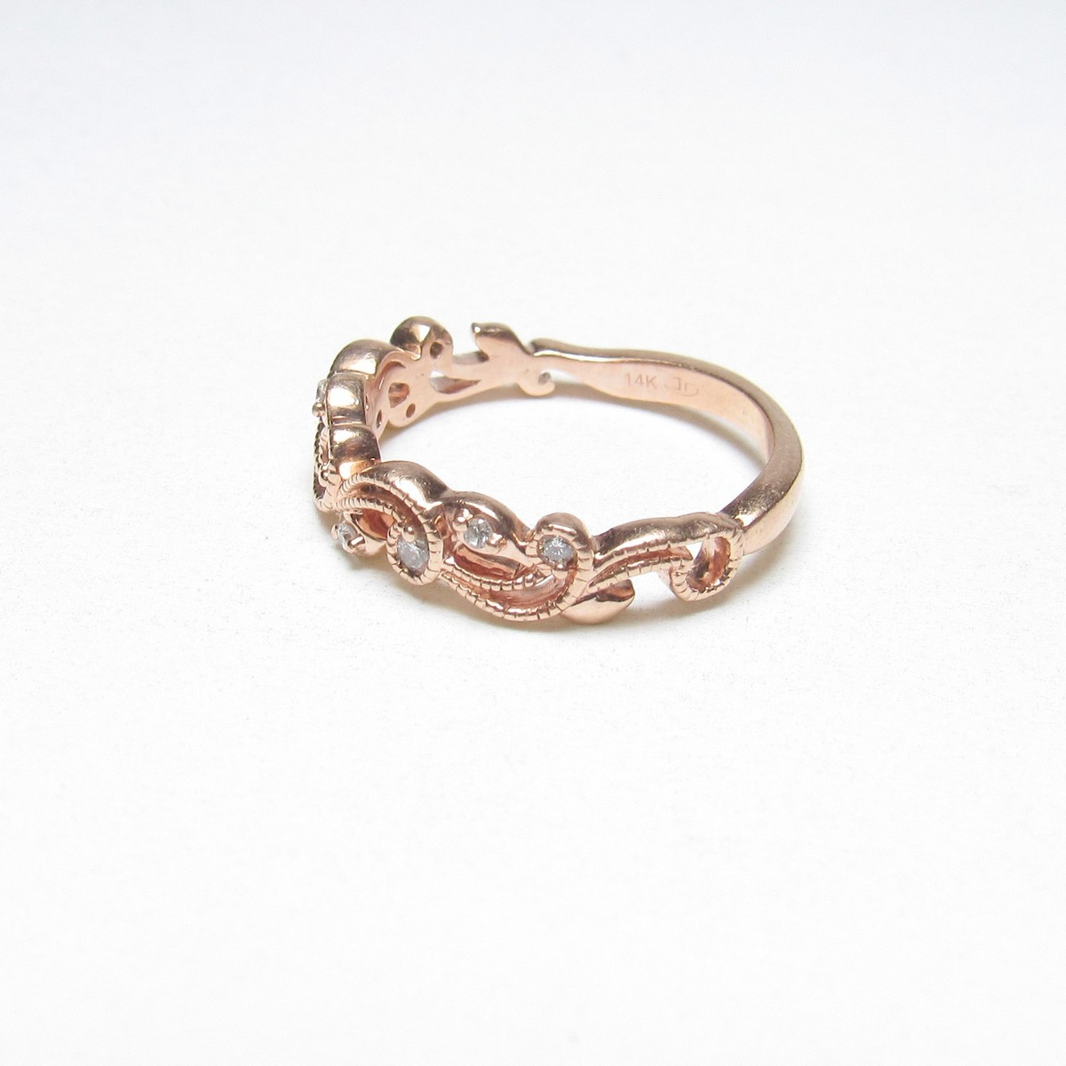 Estate 14K Rose Gold Round Brilliant Cut Diamond Paisley Band