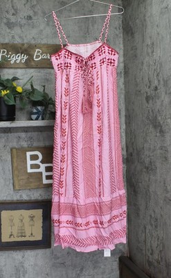 cupshe Womens Boho Square Neck Sleeveless Midi Beach Dress Pink Multi L