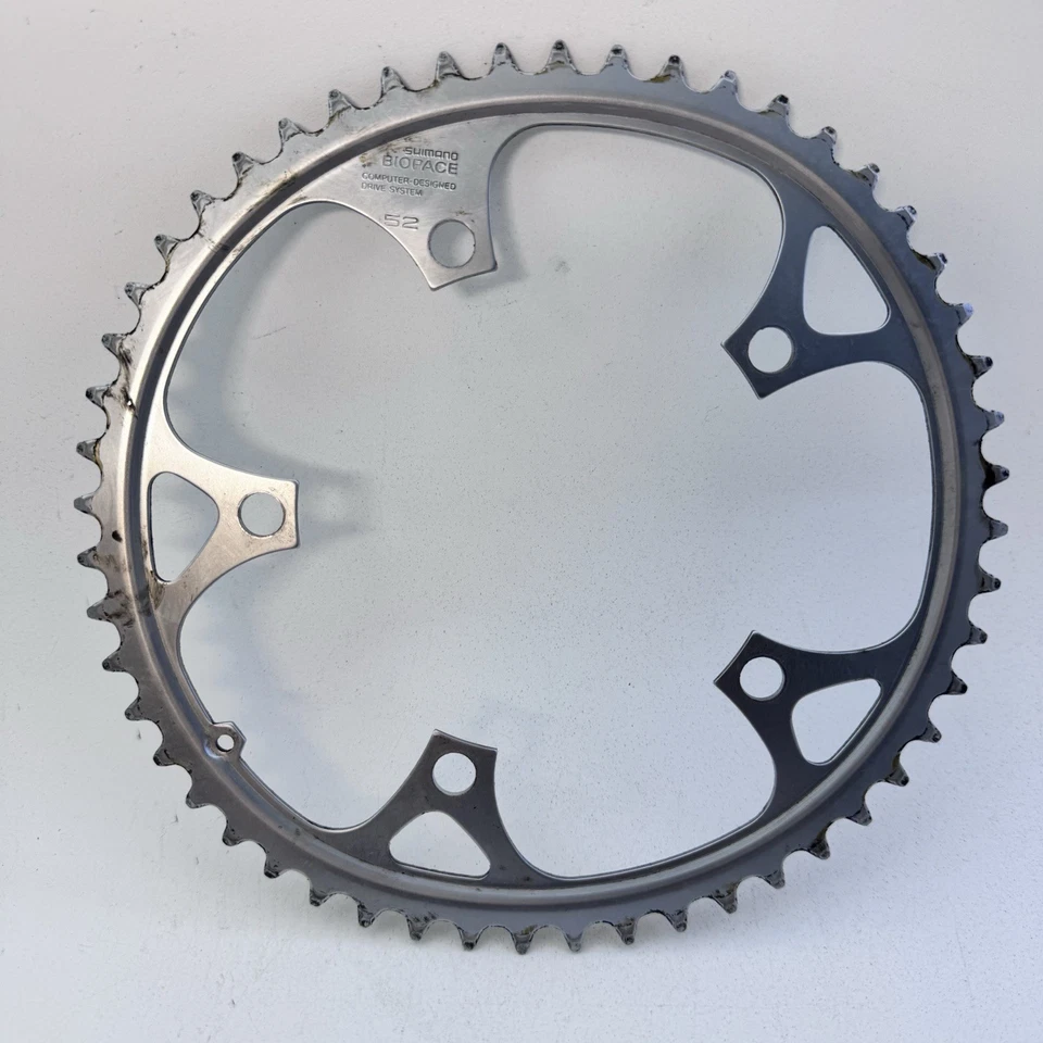 Plato vintage Shimano Biopace 52t 130 BCD 5 pernos bicicleta de carretera ovalado Japón A39 Foto 2 de 4