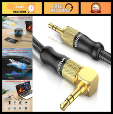 90  Right Angle 3.5mm Audio Cable - Stereo Aux Jack to Jack Cord for Car, MP3, H