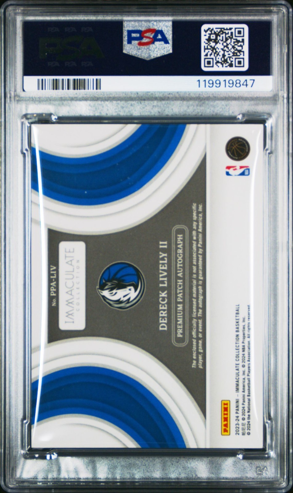 2023 PANINI IMMACULATE COLLECTION PREMIUM PATCH AUTO DERECK LIVELY #/25 PSA 9 view 2
