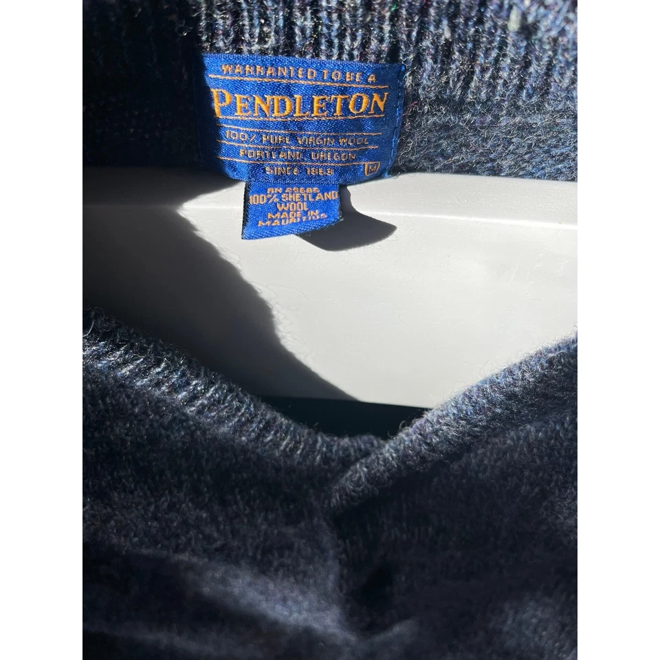 Pendleton Shetland Wool Button Neck Sweater Blue Knit Pullover - Image 2 of 4