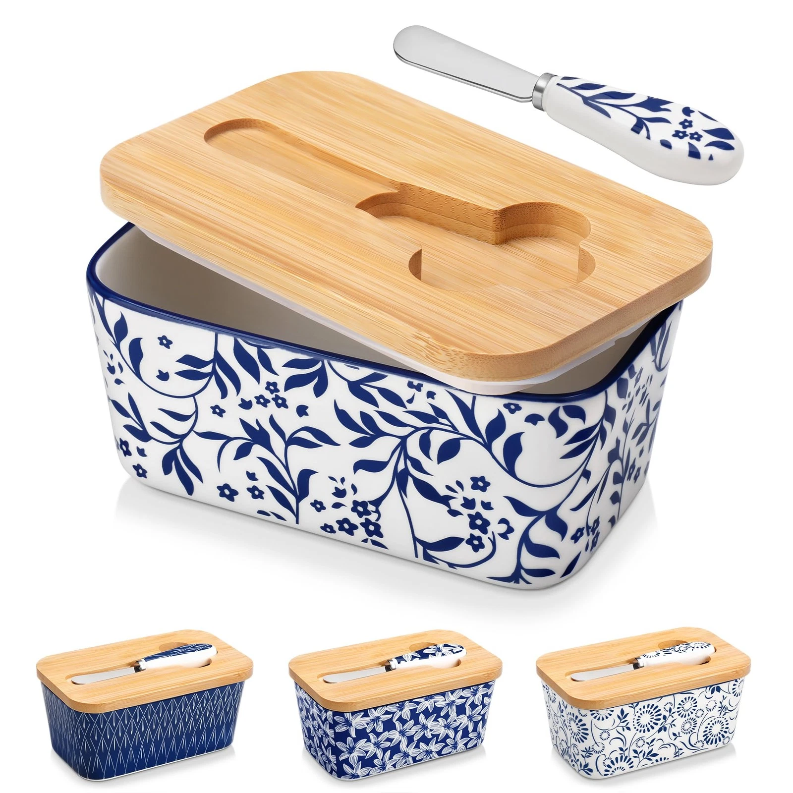 SELENE Butter Dish with Lid, 6.5" Large Butter Dish for Countertop, Ceramic B...