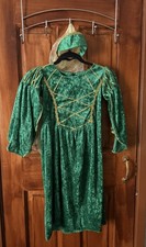  Tudor Medieval Fancy Dress Costume Green With Matching Headband Size M