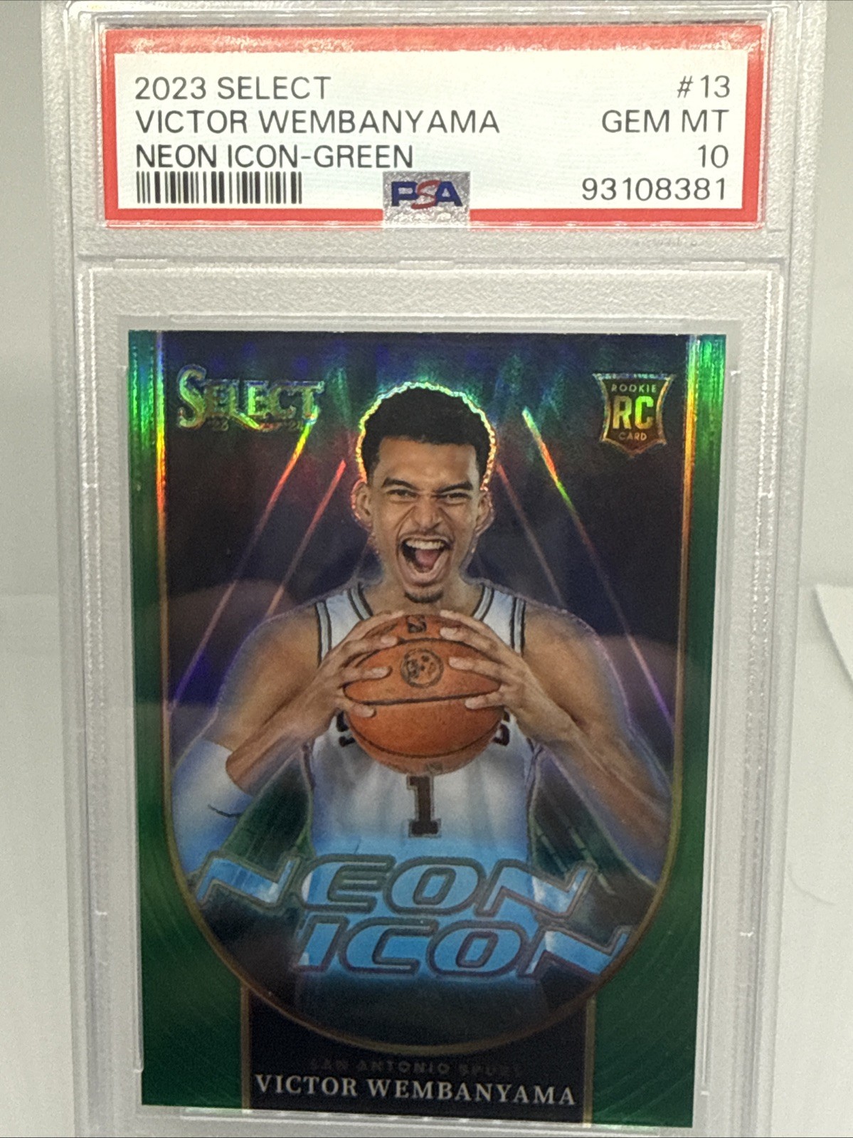 VICTOR WEMBANYAMA 2023 SELECT NEON ICON GREEN PRIZM RC PSA 10 GEM MINT SPURS