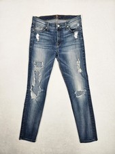 7 For All Mankind Jeans Womens Size 29 The Skinny Mid Rise Distressed Denim USA