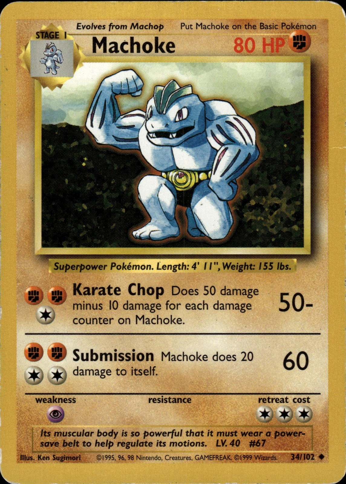 1999 Pokemon Base Set #034/102 Machoke