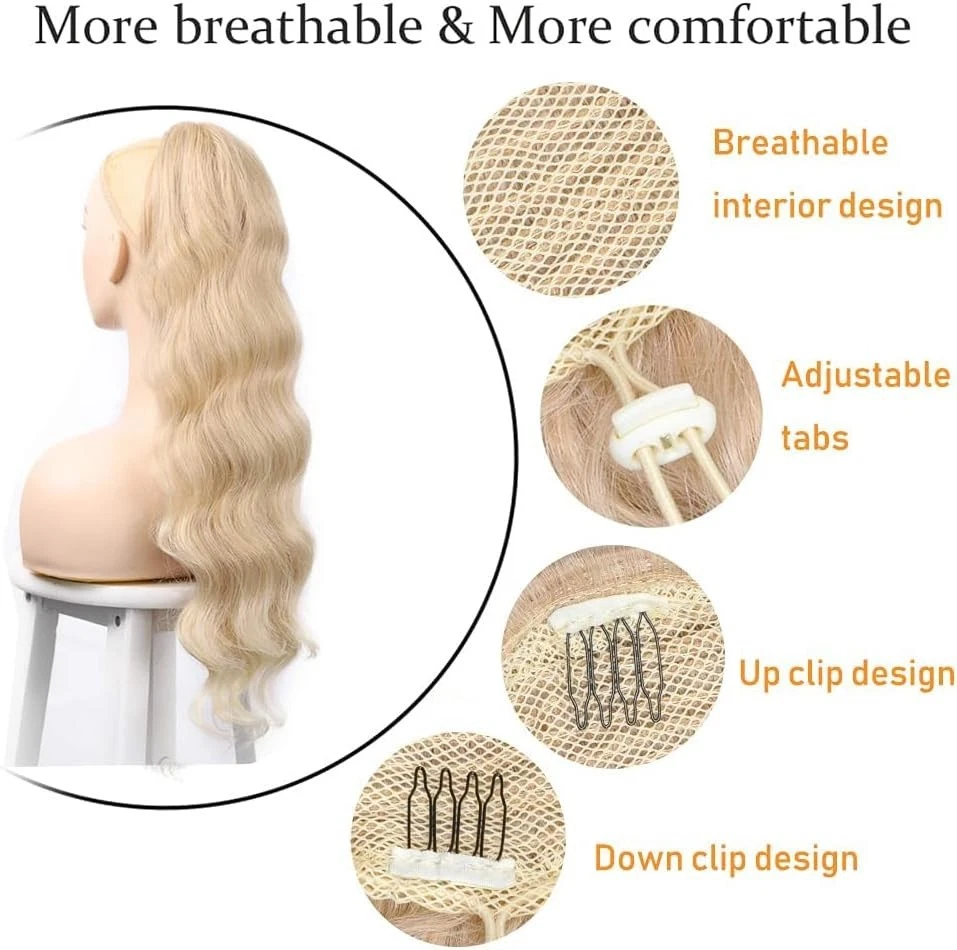YEESHEDO Ponytail Extension Light Blonde, 24" Long Wavy Curly Drawstring Pony H - Image 3 of 4