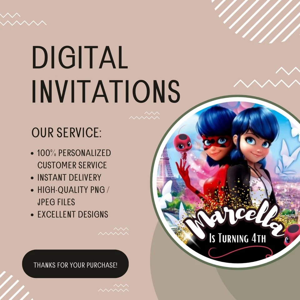 Invitación Digital Personalizada Ladybug Invitación Digital, Fiesta de Cumpleaños Niña Foto 3 de 4