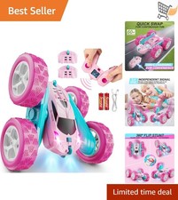 Pink RC Car for Girls 2.4 GHz Double Sided Stunt Car with Headlights