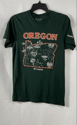 Columbia Men's Green T-Shirt Oregon State Map Graphic Landmarks Cotton Sz S