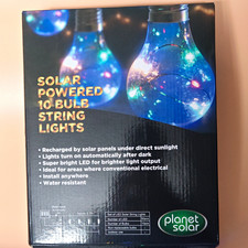 Planet Solar Solar Powered LED String Lights 10 Bulb Outdoor IP44 Black Cord