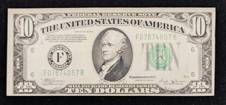 UNITED STATES: 1 x 10 US Dollar 1934b F Atlanta Banknote.