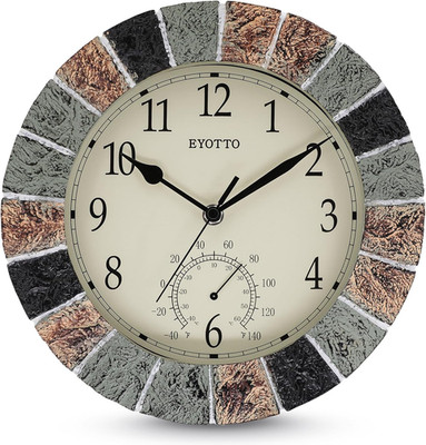 10 Inch Small Outdoor Clock Waterproof with Thermometer,Weather-Resistant Non-Ti