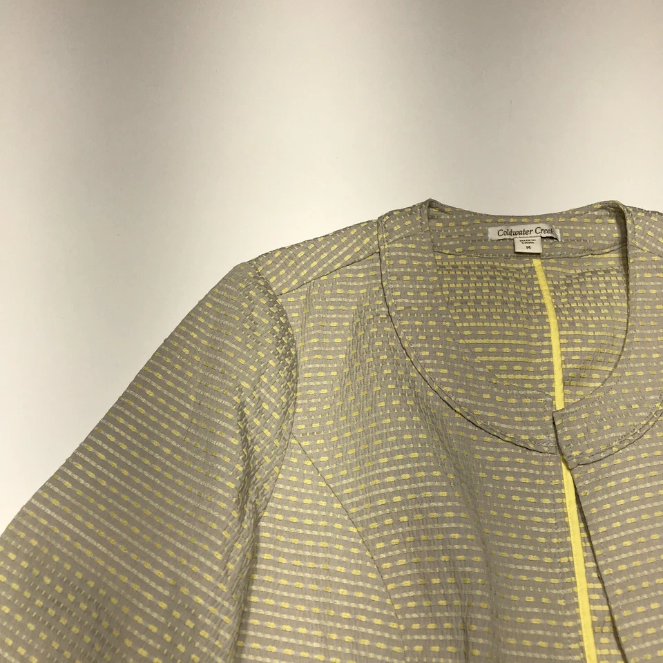 Coldwater Creek Jacket Womens Size 14 Gray Yellow Scoop Neck w/ Hook Closure - Image 3 of 4