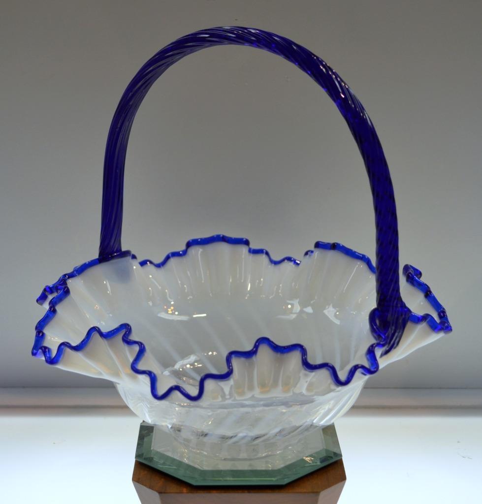 Fenton BASKET Blue Ridge Opalescent SPIRAL OPTIC 2632BI 10" TALL FREEusaSHP