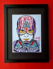 Aidan Flux Unique 1/1 Mixed Media Art  " American Sentinel "  Framed + COA