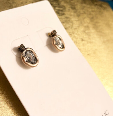 Banana Republic Women's Hammered Oval Smoke Stone Stud Earrings