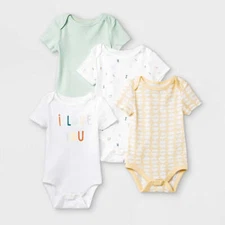 Cloud Island Short Sleeve Bodysuits 6 to 9 M Baby 4 Pack A4023