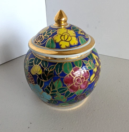 Benjarong Thai Hand-painted Porcelain Ginger Trinket Jar with Matching Lid