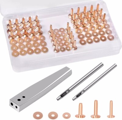 84Pcs Copper Rivets and Burrs 9 and #12 Burrs Setter Leather NEW US