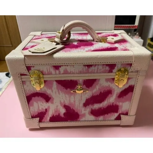 (3)Vivienne Westwood Vintage Ladies Orb Unborn Calf Pink Leopard Makeup Box  1994