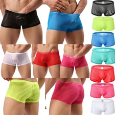 Sexy Men Boxers Shorts Transparent Mesh See Through Underpants Low Rise Lingerie