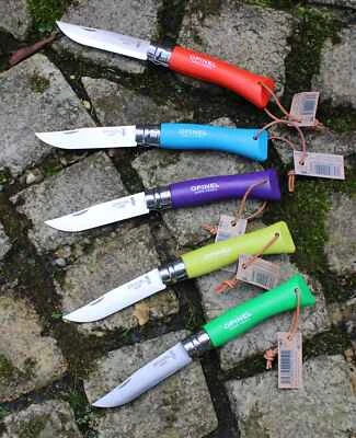 Opinel Messer COLORAMA No.7 Buchenholz Lederriemen verschiedene Farben