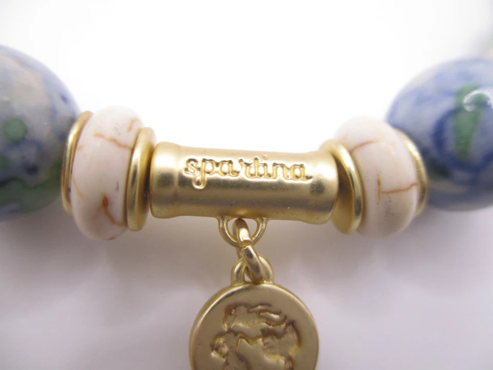 Pulsera elástica Spartina 449 cuentas de cerámica "verde jade moteado/azul" 0066 Foto 2 de 4