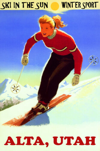 Ski In The Sun In Alta Utah Woman Downhill Skiing Vintage Poster Repro FREE S/H - Picture 1 of 1