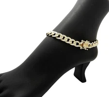 Women's Stone Filled 10mm 9.5",11",12" Cuban Chain Anklet Ankle Bracelet RAK28G
