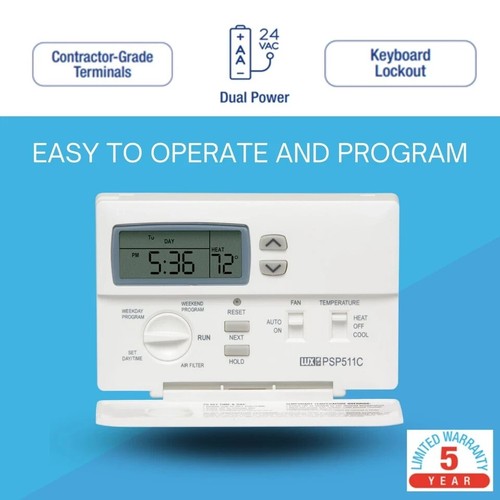 Pro PSP511C Programmable 5-2 Day Thermostat for Home Use; 1 Heat, 1 Cool, Bat... - Picture 3 of 5