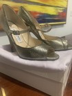 Jimmy Choo Sz 37 Textured Peep Toe Advent  Metallic Pump Platinum/Bronze 4.5 in — photo 10